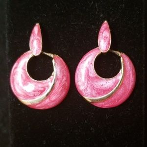 Vintage gold & pink enamel earrings